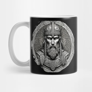 Noble Viking King Warrior with Ornate Celtic Knot Armor in black and grey Mug